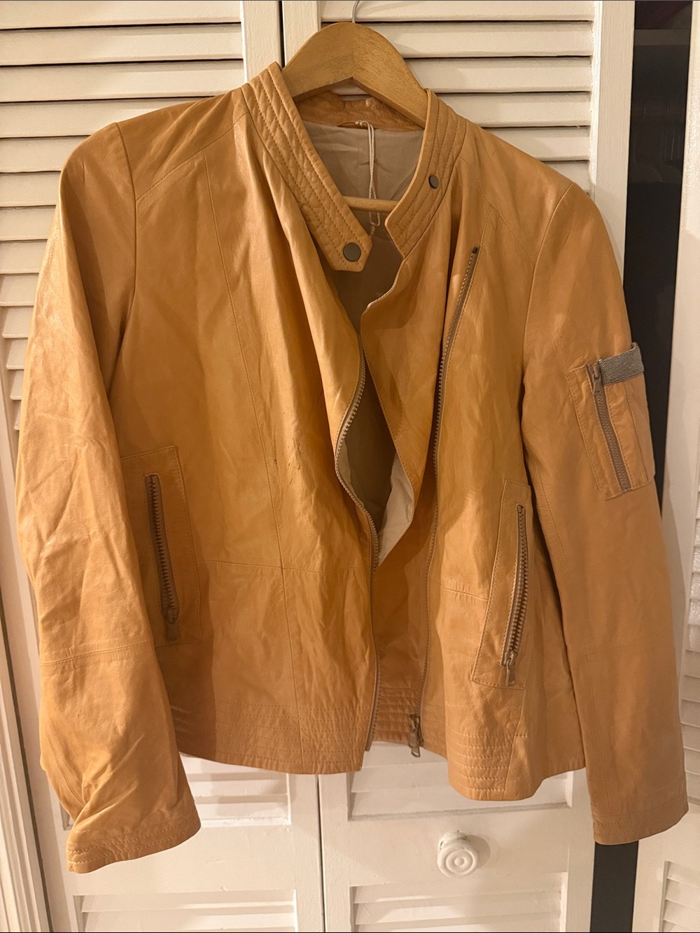 Brunello Cucinelli Women's Camel Leather Bomber Jacket